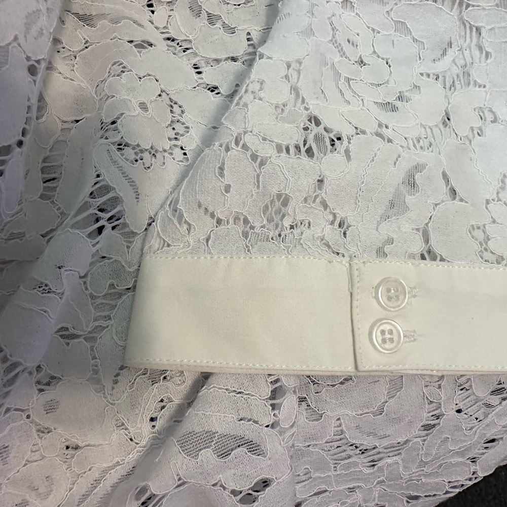Tyler Boe White Sheer Floral Lace Popover Splitneck Tunic/BathingSuit Cover Med. - Picture 6 of 9